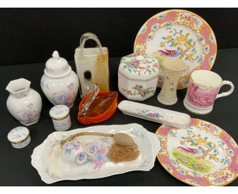 Ceramics - Beeleek vase, 14cm high, Royal Staffordshire Pagoda pattern ginger jar, Aynsley Little sweetheart ginger jar, vase