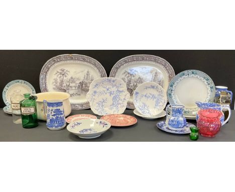 20th century ceramics and later - Davenport dish,  two purple print meat dishes, other plates; Spode Italian jug; etc