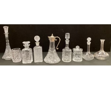 A Bohemian cut crystal glass decanter and stopper, pinwheel and ridged star cut decoration, 38cm high, others 19th century, c