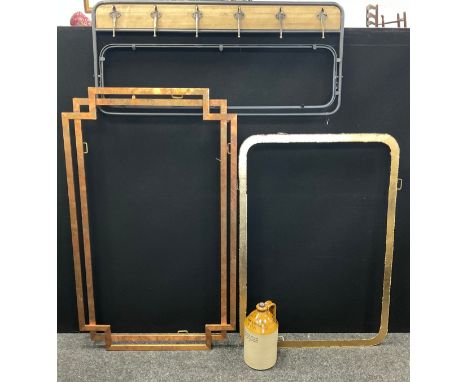 Contemporary copper rectangular frame, 116cm x 70cm; gilt frame, rounded edges 98cm 67cm; cast iron wall-mounted coat hanger,