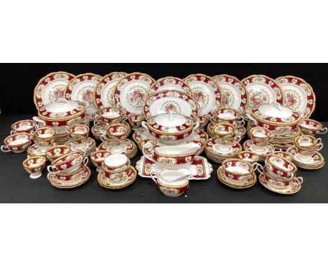 An extensive Royal Albert Lady Hamilton pattern dinner and tea service, inc three tureens, dinner, side and desert plates, gr