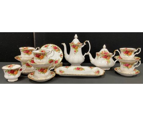 Royal Crown Derby, Old Country Roses, tea service for six comprising tea pot, six cups and saucers (plus two additional cups)