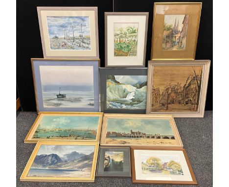 Pictures &amp; Prints - M Slone, Trees In A Paddock, watercolour, another, Rubbarb Patch; William Heaton Cooper, waterfall, p
