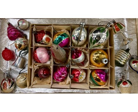 Vintage Christmas tree decorations including hand painted glasses baubles (23)