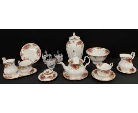 Royal Albert old country rose including a teapot, vase, cups saucers etc.