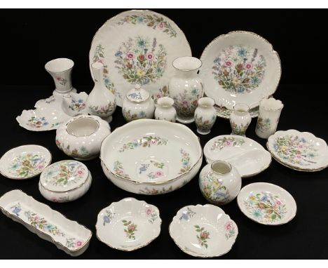 Aynsley Wild Tudor ware including; a plate, 26cm diameter, shallow dishes, vases, large fruit bowl, lidded trinket box; etc.