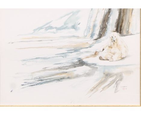 L. S. Gandini (20th century) Polar Bear and Cub signed, mixed media, 36cm x 52cm