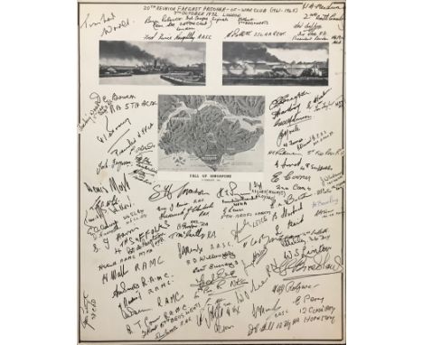  FAR EAST PRISONERS OF WAR: An unusual large 19 x 15 card multiple signed by over sixty individuals, most of them officers of
