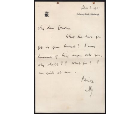  ROSEBERY EARL OF: (1847-1929) British Prime Minister 1894-95. A.L.S., with his initial R, one page, 8vo, Dalmeny Park, Edinb