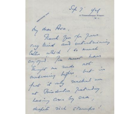 EDEN ANTHONY: (1897-1977) British Prime Minister 1955-57. A good, interesting A.L.S., Anthony, four pages, 8vo, Chesterfield 