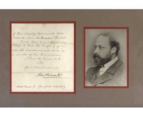 EDWARD VII: (1841-1910) King of the United Kingdom 1901-10. L.S., Albert Edward P, as Prince of Wales, two pages, 4to, Pall 