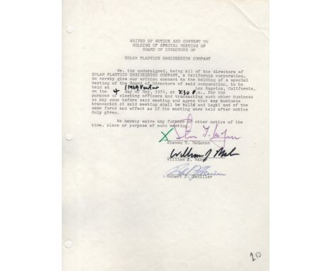 MCQUEEN STEVE: (1930-1980) American Actor. D.S., Steven T. McQueen, one page, 4to, n.p. (Los Angeles, California?), n.d. (c. 