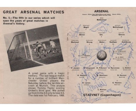  FOOTBALL: A small 8vo printed official programme for Arsenal FC v. Staevnet (Copenhagen) in the Inter-Cities Fairs Cup, 1st 