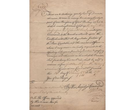  GEORGE III: (1738-1820) King of the United Kingdom 1760-1820. D.S., George R, as King, at the head, one page, folio, Court a