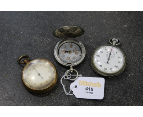 Pocket compass and pocket barometer and stopwatch