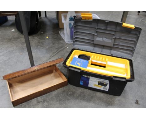 Empty toolbox and wooden box 
