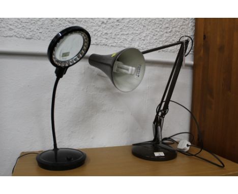 Flexible magnifying lamp and Anglepoise style lamp