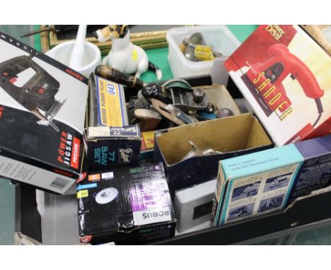 Box of power tools and hand tools - Stanley planes, Record plane etc