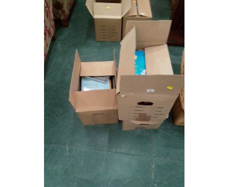 Three boxes of books to include The Times Concise Atlas of The World and boxes of Penguin books and dictionaries 