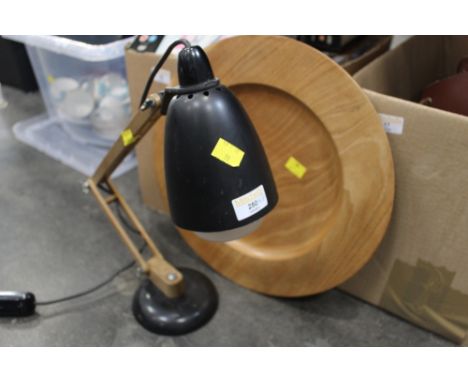 Wooden plaque and Anglepoise style lamp 