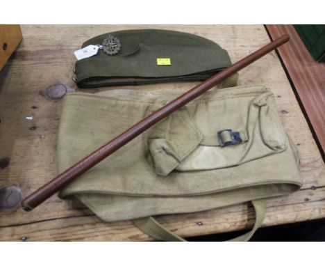 Canvas gun bag, swagger stick and cap with Royal Flying Corp badge 