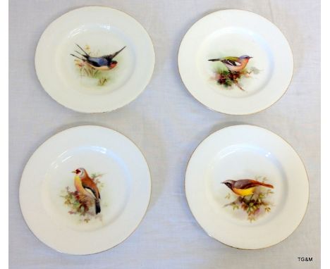 4 x Royal Worcester bird painted tea plates  15cm in diameter