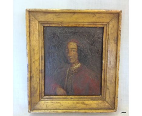 Gilt framed portrait of a medieval man in red robes