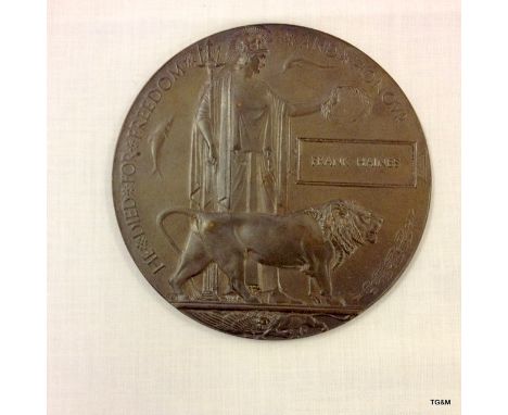 A WW1 Memorial plaque awarded to Frank Haines of the Duke of Cornwalls Light Infantry