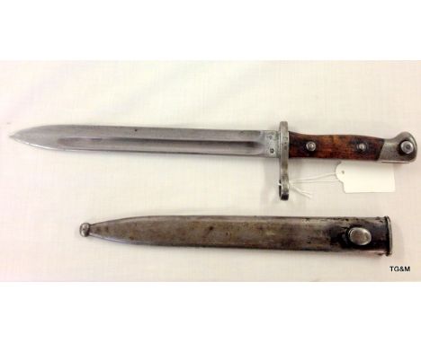 A German bayonet in its steel scabbard with 1B impressed to the crossguard made by Weyersberg Kirschbaum & Co Solingen