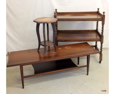 A long coffee table, Oak 2 shelf trolley and lamp table