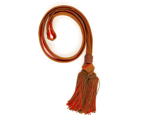 FIELD GRADE TASSEL FOR KATANA Field grade tassel for a Japanese NCO katana sword, a two-sided cord with brown top and orange 