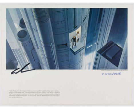 Glossy print of concept art, 13.75 in. x 10 in., 1977, for the 'Star Wars' film, known as the 'Lash La Rue' scene. Below the 