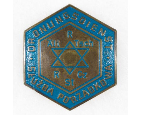 GHETTO JEWISH POLICE HAT BADGE Rare relic from the Czestochowa (Poland) Jewish ghetto, a Jewish 'Ordnungsdienst' hat badge. T