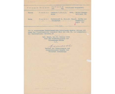 LUDWIG CRUEWELL (1892-1958) German general in the Afrika Korps during World War II, captured by the British. War-date typed D