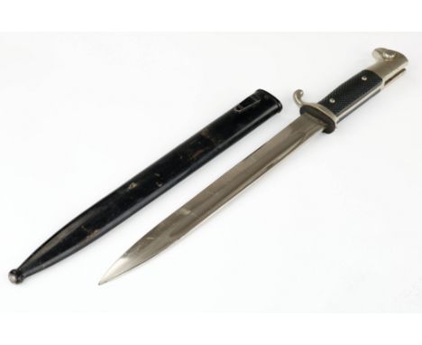 GERMAN ARMY BAYONET BY ALCOSO German Army bayonet by Alcoso, Solingen, 14.5 in. long overall, black bakelite grips secured wi