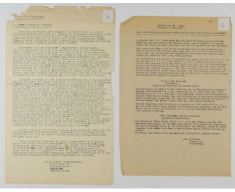 REPORTS ON THE HAMBURG-NUENGAMME AND BEHNDORF CONCENTRATION CAMPS (2) Incredibly detailed pair of retained carbon copies of p