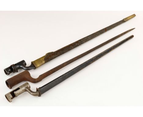 BAYONETS (3) Lot of three bayonets, includes: British Pattern 1876 Martini Henry socket bayonet with leather-covered scabbard