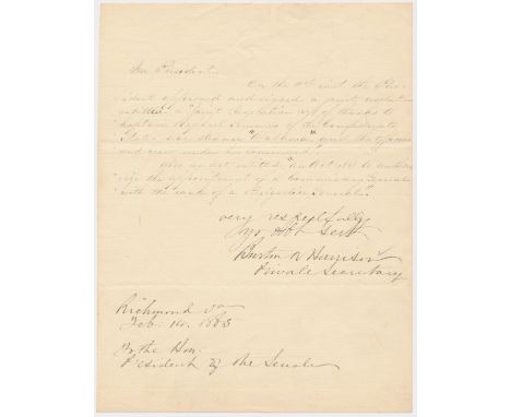 RAFAEL SEMMES IS RECOGNIZED BY THE CONFEDERATE CONGRESS Fine content manuscript official notice sent to the President of the 