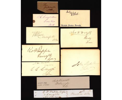Ten signatures of Confederate supporters found on cards or cut from larger documents, including: Senator CLEMENT C. CLAY JR.,