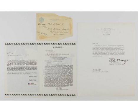 Fine collection of items signed by military leaders and heroes from World War I to the Vietnam War. Almost all signatures app