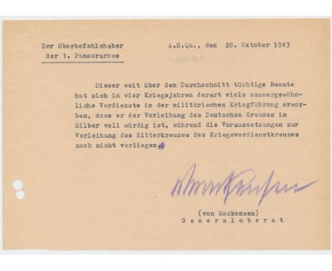 EBERHARD VON MACKENSEN (1889 - 1969) German general, recipient of the Knight's Cross with Oak Leaves, fought in Poland, Franc