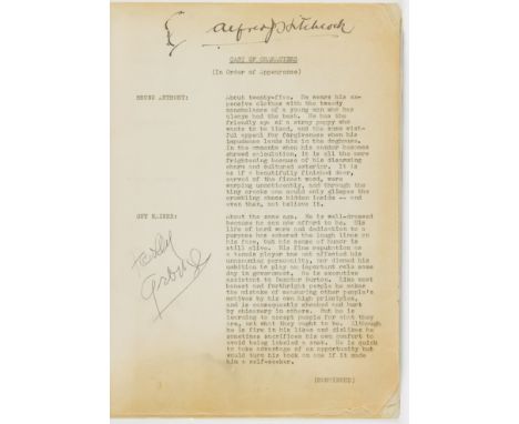 ALFRED HITCHCOCK ATTRIBUTED SCRIPT FOR HIS 'STRANGERS ON A TRAIN' (1899 - 1980) English film director and a master of suspens
