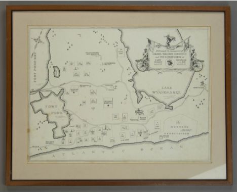 Framed map, 28.5 x 23 in., depicting the layout of Camp Wikoff when Col. Theodore Roosevelt and his 'Rough Riders' were there