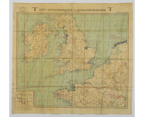 Double-sided ‘Luft-Navigationskarte’ (‘Air Navigation Map’), 26.5 x 24 in., printed on weatherproofed canvas and produced by 