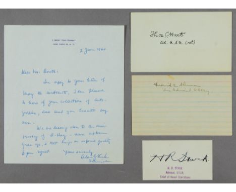 Lot of four signed items, includes: FREDERICK C. SHERMAN (1888-1957) Admiral who commanded Carrier Divisions I and II, led ae