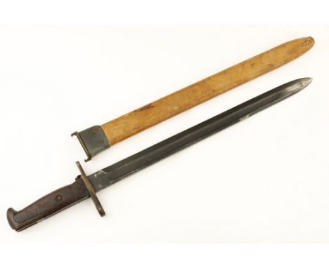 M1905 Springfield Arsenal Bayonet, carved wood grips with one grip displaying only a small crack, blade retains 75% of origin