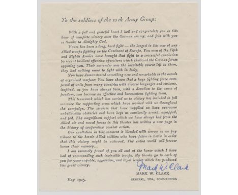 MARK W. CLARK (1896 - 1984) American Army general, commanded the landings at Salerno and Anzio against the forces of Kesselri