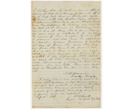 NATHANIEL HARRIS AND EDMUND KIRBY SMITH Fine war-date document signed by two important Confederate generals. The recto of the