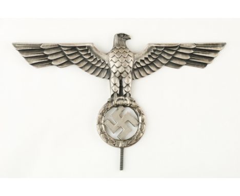 GERMAN EAGLE AND SWASTIKA DESK EAGLE Fine German Reichsadler with mobile swastika and oak leaf wreath, copper construction wi