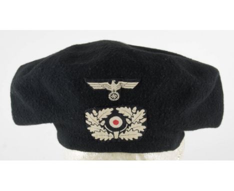 GERMAN ARMY PANZER BERET COVER A fine example of the black wool beret cover worn by a member of the German army's panzer corp